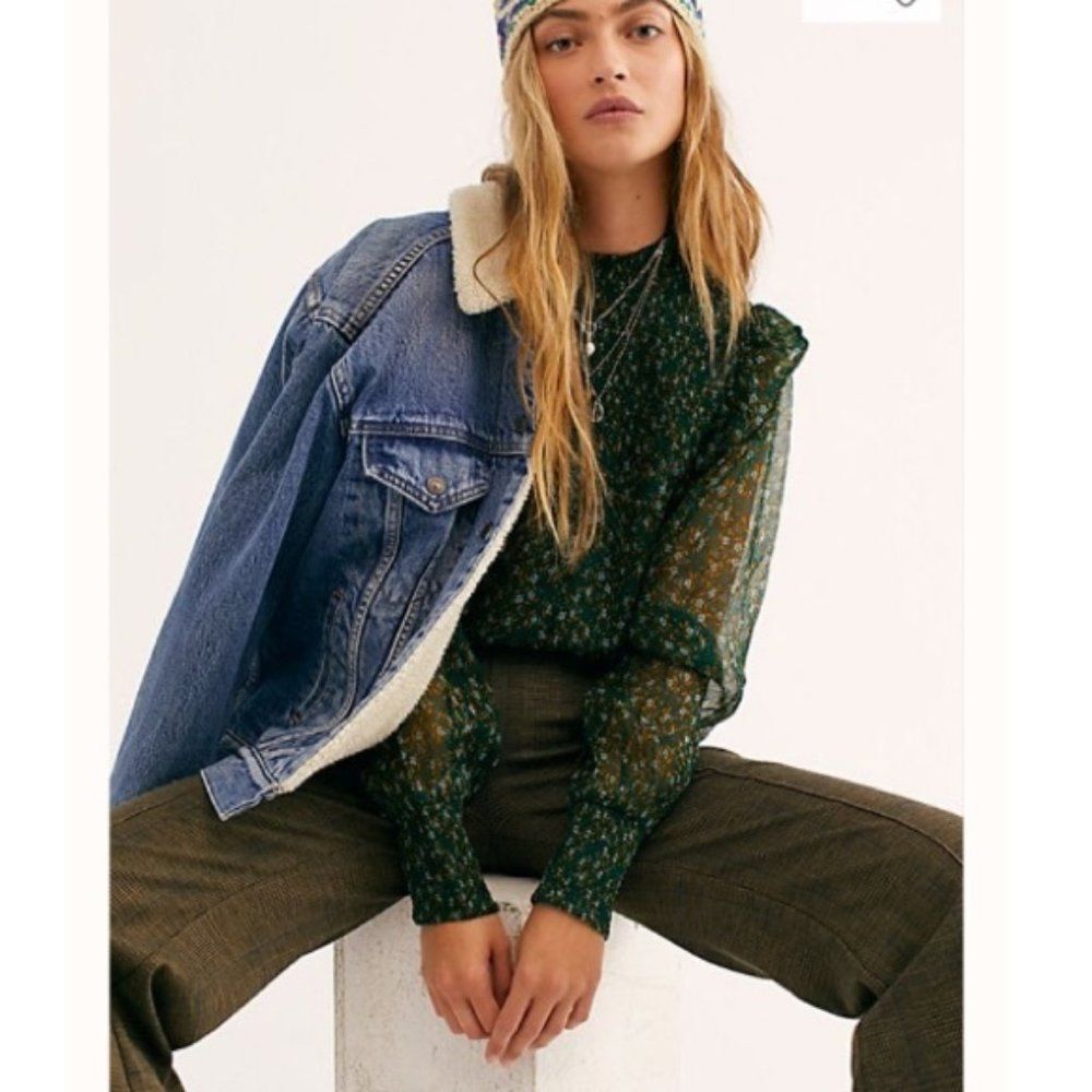 Free People Roma Blouse Forest Green Floral Smocked Top NWT Size XS - Picture 9 of 10